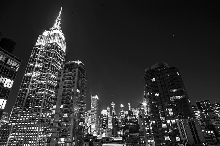 The Empire State Building in Red White and Blue New York NY Black and White Photograph by Toby McGuire