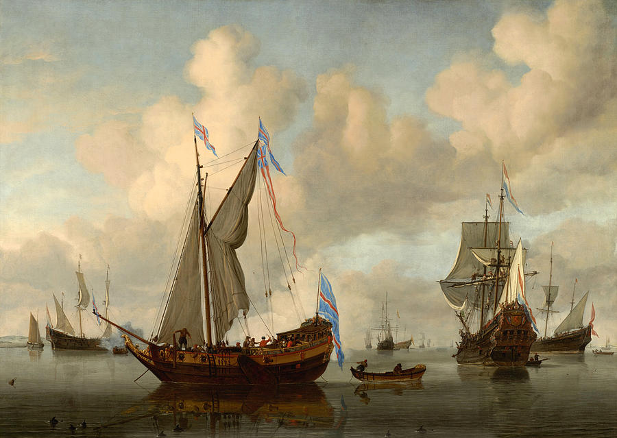 The English royal yacht Mary about to fire a salute Painting by Willem van de Velde the Younger