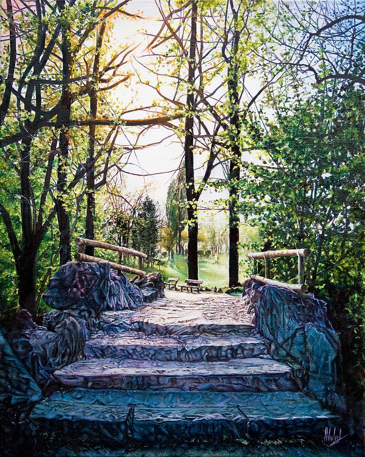 Steps of Turins Park Painting by Michelangelo Rossi