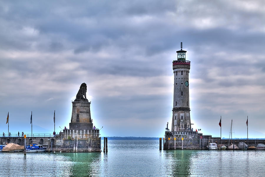 the entrance of the harbour of Lindau at the Lake Constance Photograph by Gina Koch