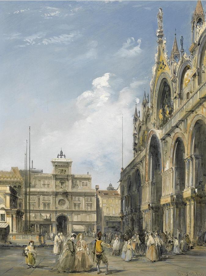 Blue Painting - The Entrance to the Cathedral by Edward Pritchett