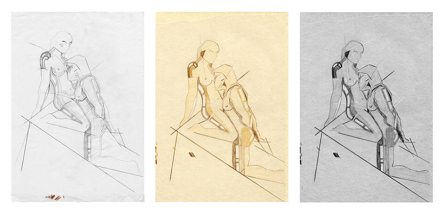 The Eternal Idol - Triptych - Homage Rodin Drawing by David Hargreaves