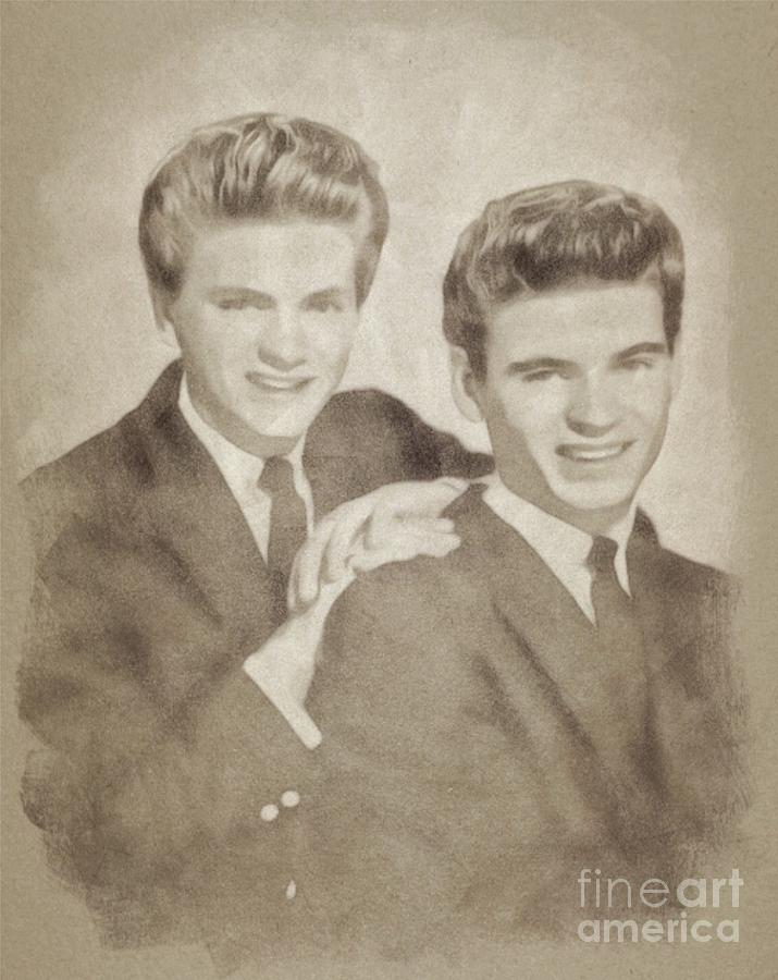 The Everly Brothers, Music Legends by John Springfield Drawing by Esoterica Art Agency