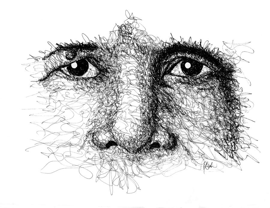 The Eyes of Thich Nhat Hanh Drawing by Peter Cutler