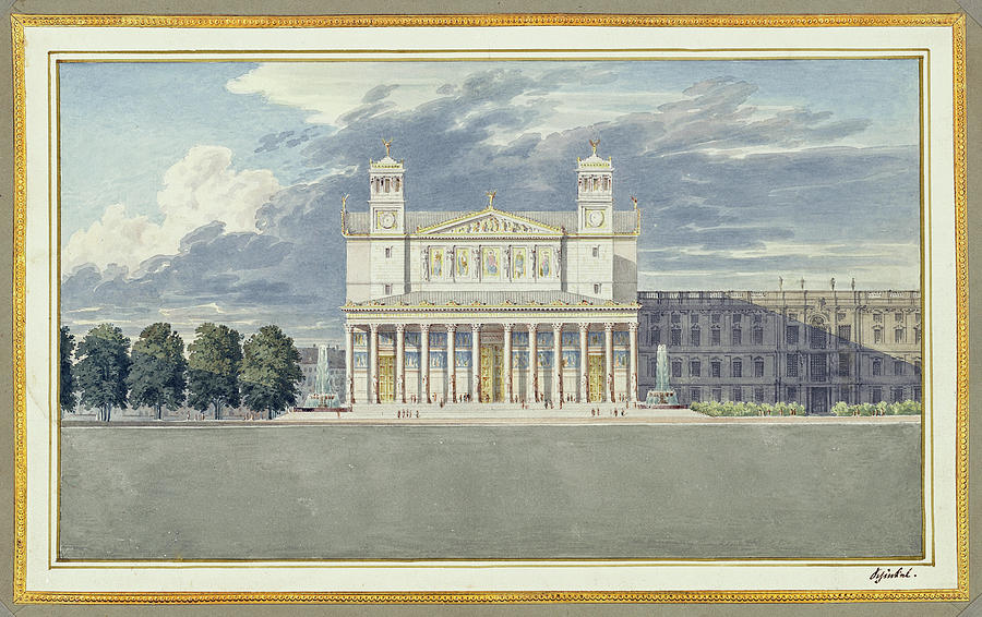 The Facade and Suroundings of a Cathedral for Berlin Painting by Karl Friedrich Schinkel