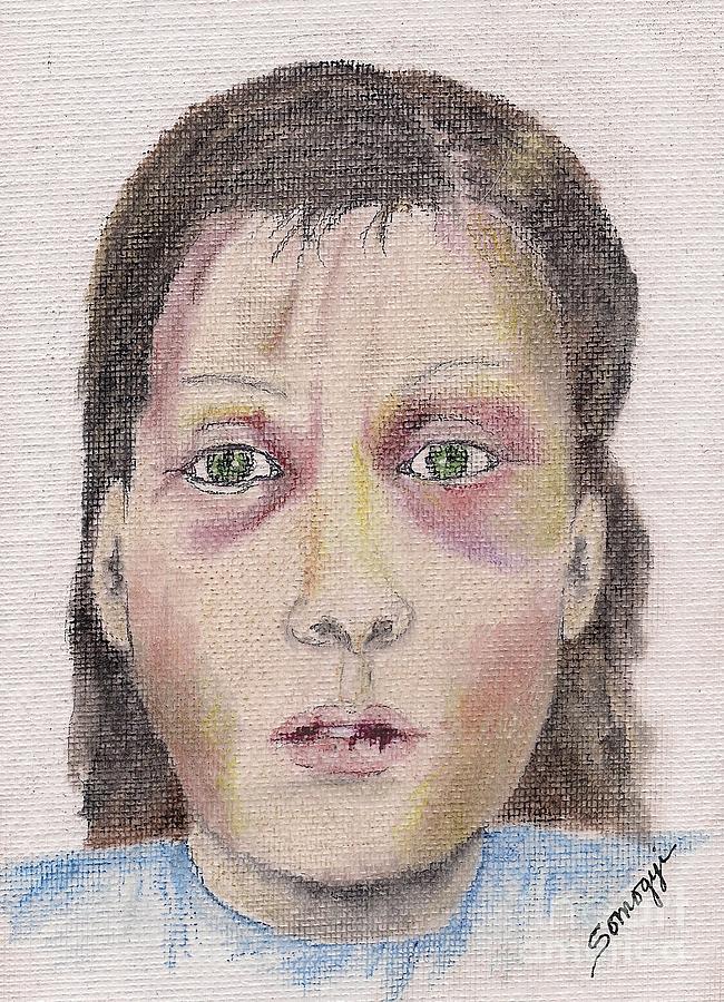 The Face of Love -- A Battered Woman Drawing by Jayne Somogy