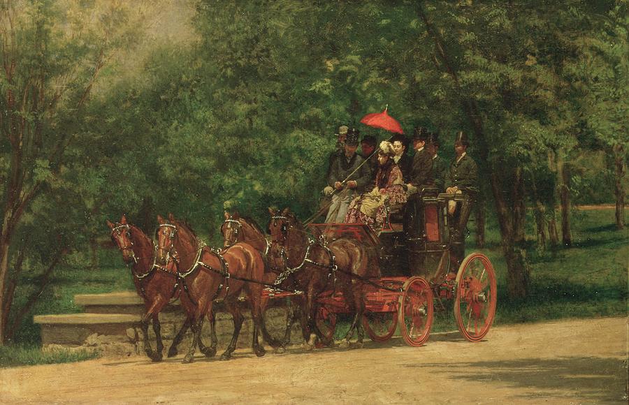 Horse Painting - The Fairman Rogers Coach and Four  by Thomas Cowperthwait Eakins