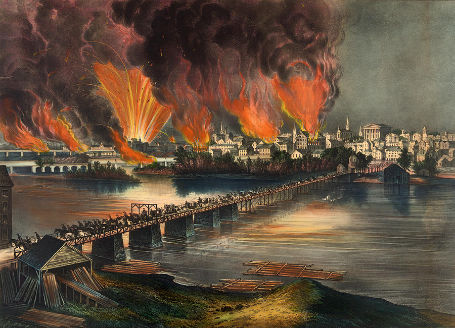 Currier And Ives Painting - The Fall Of Richmond On The Night Of April 2nd 1865 by Mountain Dreams