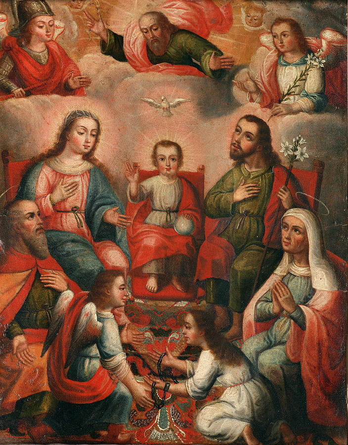 The family of Christ Child with the imprisoned soul of Divine Love Painting by Cuzco School