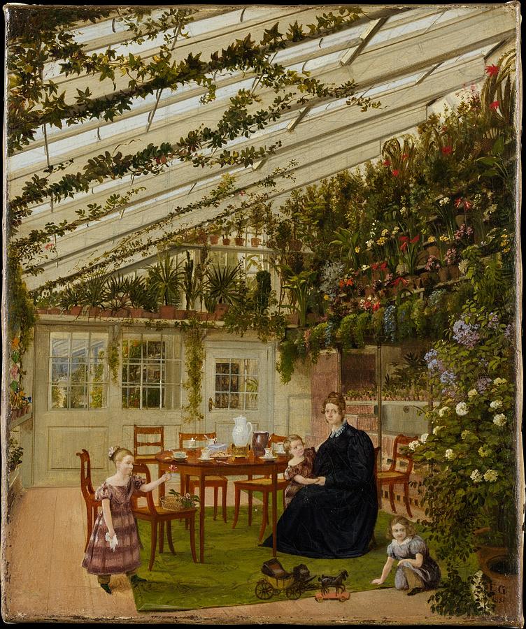 The Family of Mr Westfal in the Conservatory Painting by Eduard Gaertner