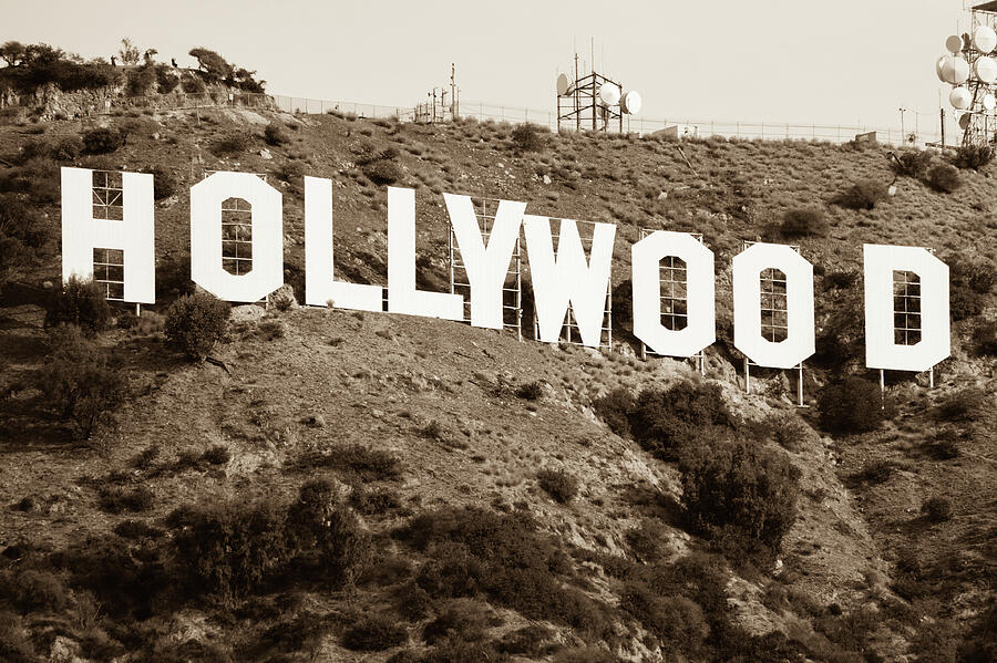 The Famous Hollywood Sign in Hollywood California in Sepia Photograph by Gregory Ballos