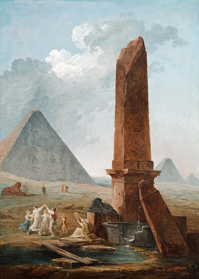 The Farandole Amidst Egyptian Monuments Painting by Hubert Robert