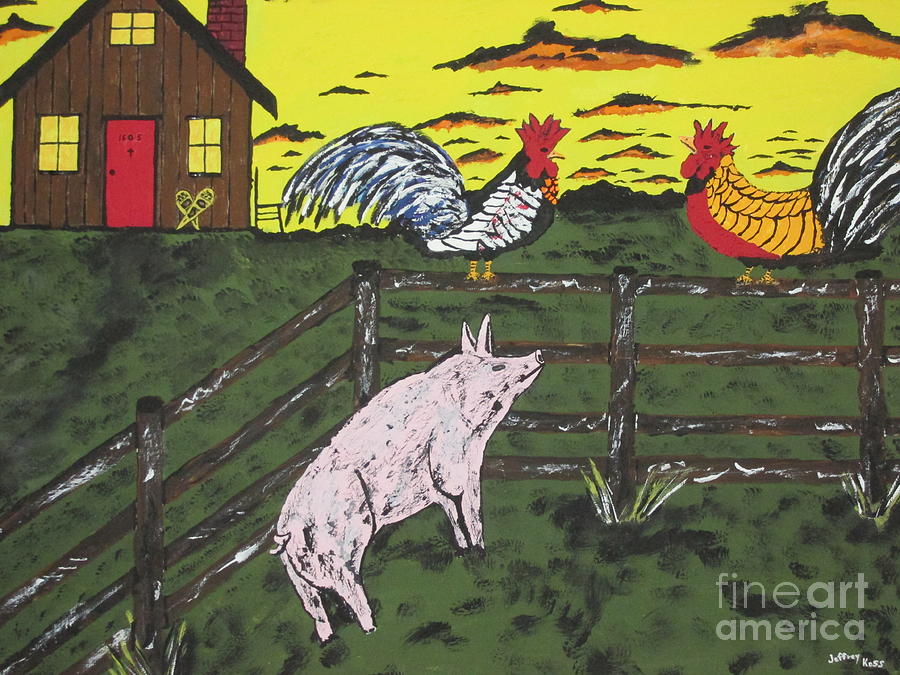 Rooster Painting - The Farmers Clock by Jeffrey Koss