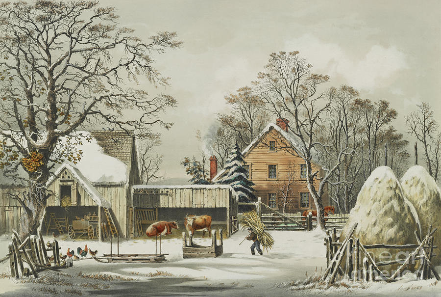 Currier And Ives Painting - The Farmers Home  Winter, 1863 by Currier and Ives