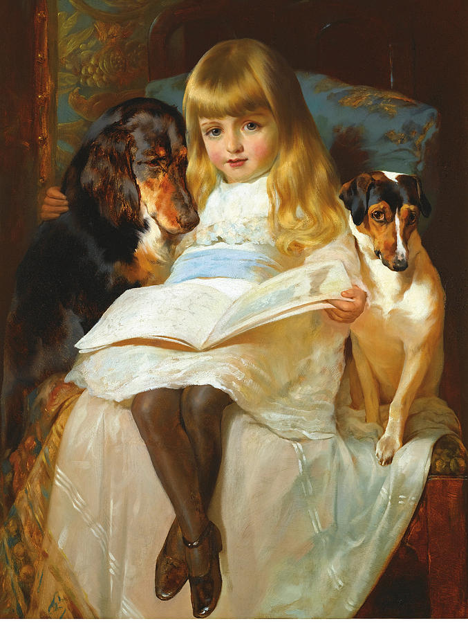 The Favourite Story. A Gordon Setter and a Jack-Russell Painting by Edwin Douglas