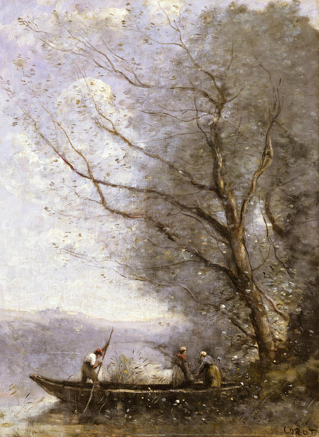 Tree Painting - The Ferryman by Jean-Baptiste-Camille Corot