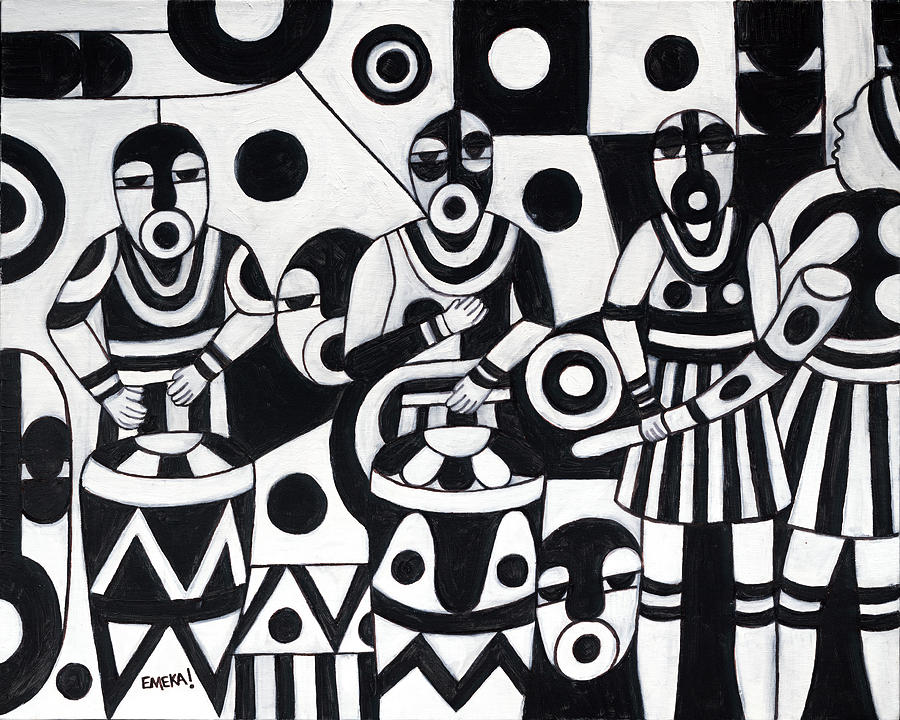 Black And White Painting - The Festival III by Emeka Okoro