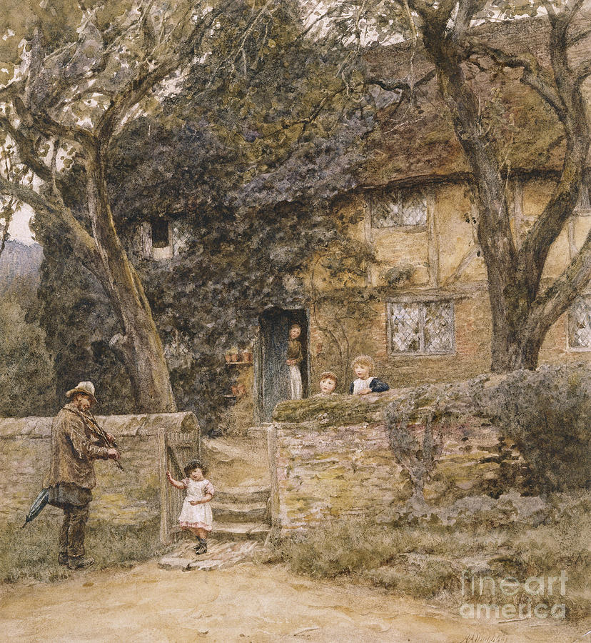 Helen Allingham Painting - The Fiddler by Helen Allingham