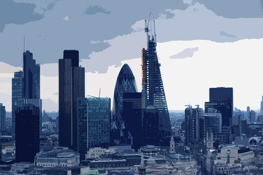 The Financial District, The City Of London - Blue Digital Art