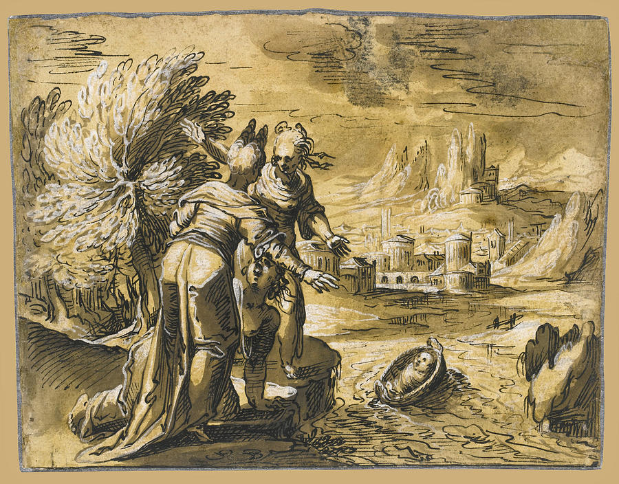 The Finding of Moses Drawing by Hermann Weyer