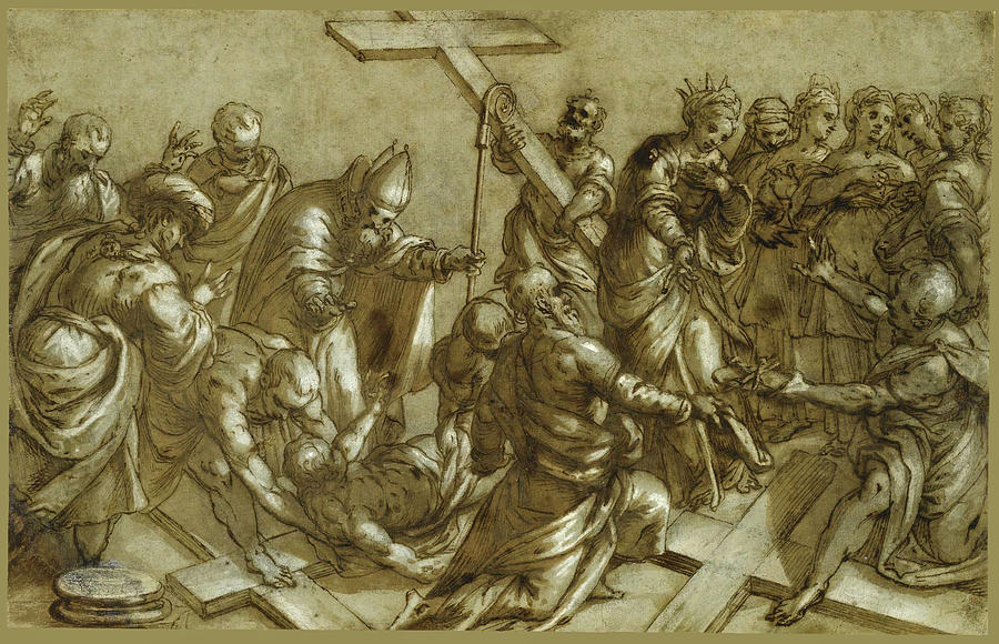 The Finding of the True Cross Drawing by Pietro Malombra