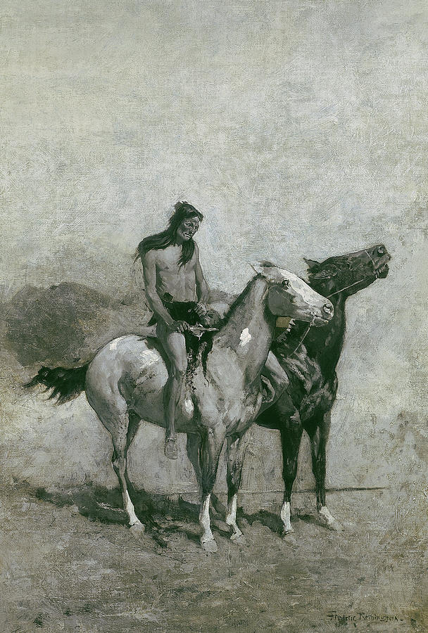 The Fire-Eater Slung His Victim Across His Pony Painting by Frederic Remington