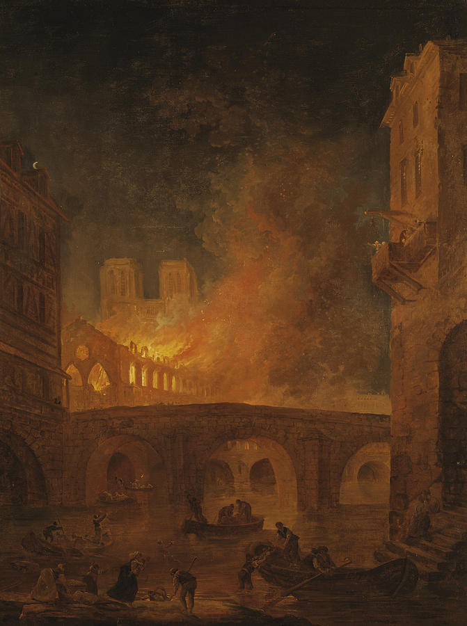 The Fire of Hotel-Dieu in Paris 1772 Painting by Hubert Robert