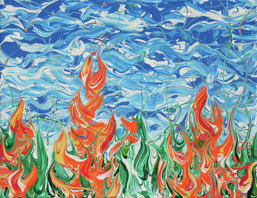 The Fireflowers of Mt. Bascobert National Forest Painting by Ric Bascobert