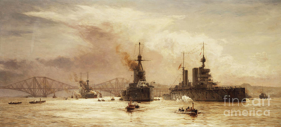 William Lionel Wyllie Painting - The First Battle Squadron leaving the Forth for the Battle of Jutland by William Lionel Wyllie