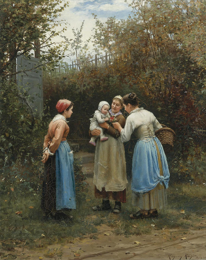 The First Born. Morning Greeting Painting by Daniel Ridgway Knight