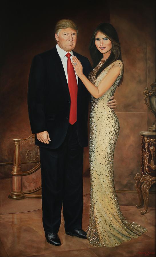 The First Couple Of America. Donald And Melania Trump. Painting by