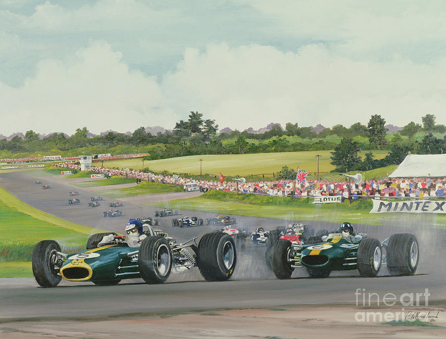The First Lap - 1967, British Grand Prix at Silverstone Painting by Richard Wheatland