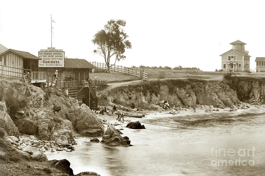 Summer Photograph - The first Look-out and early Bath House at Lovers Point 1895 by Monterey County Historical Society