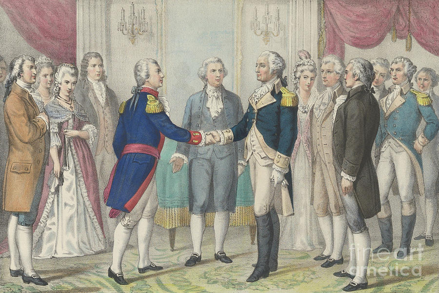 The First Meeting of Washington and Lafayette in Philadelphia, August 3rd 1777 Painting by Currier and Ives