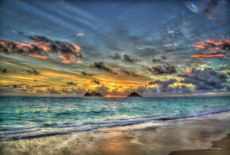 The First Sunrise In Pastels  Lanikai Beach Oahu Hawaii Collection Art Photograph by Reid Callaway