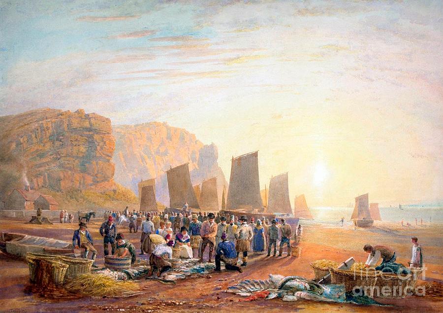 The Fish Market on the Beach at Hastings Painting by MotionAge Designs