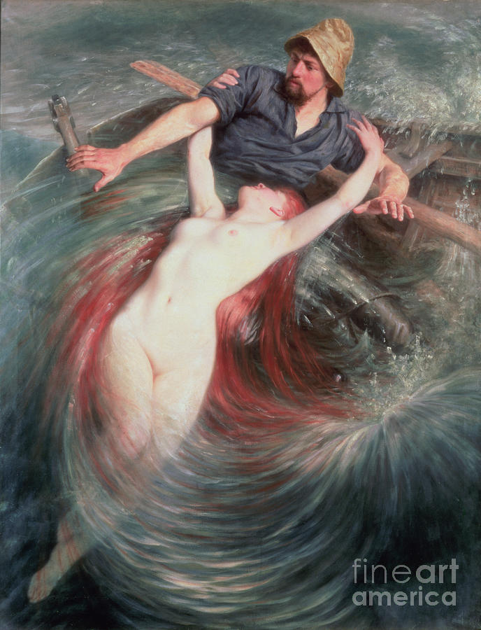 Mermaid Painting - The Fisherman and the Siren by Knut Ekvall