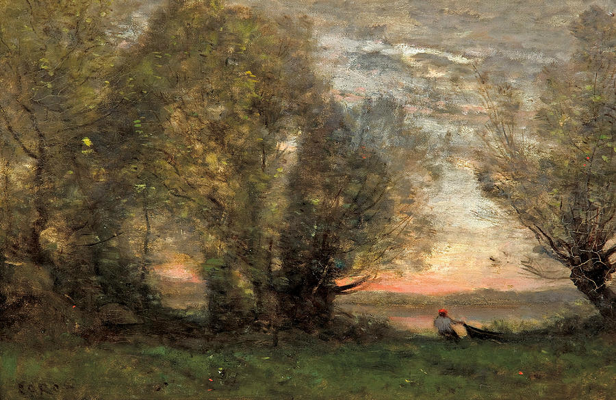 The Fisherman - Evening Effect Painting by Jean-Baptiste-Camille Corot