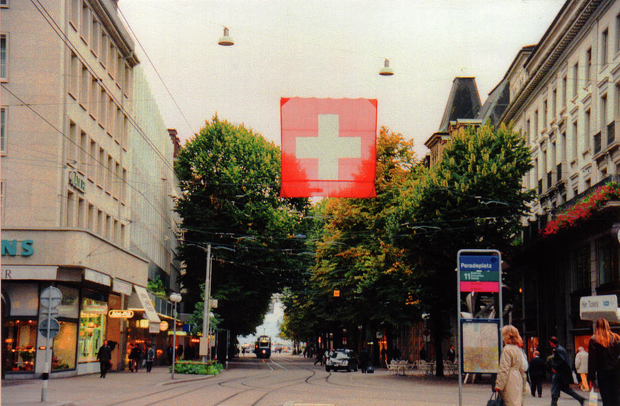 Transportation Photograph - The Flag in Zurich Switzerland by Susanne Van Hulst