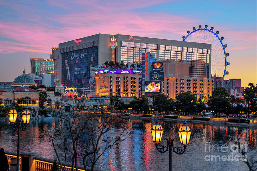Las Vegas Skyline Photograph - The Flamingo Casino at Dawn by Aloha Art