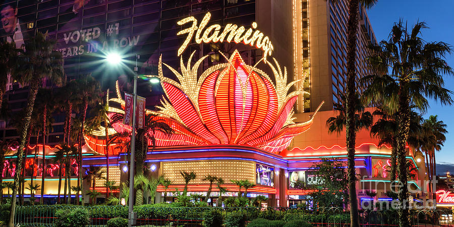 Las Vegas Photograph - The Flamingo Neon Sign at Dawn by Aloha Art