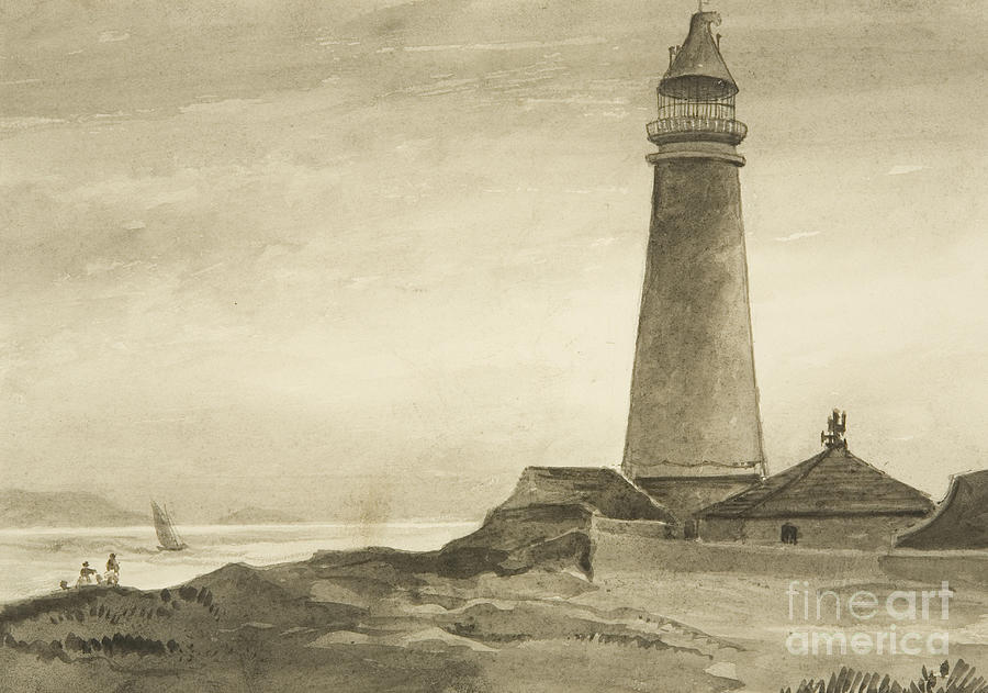Boat Drawing - The Flat Holm Lighthouse by John Reverend Eden