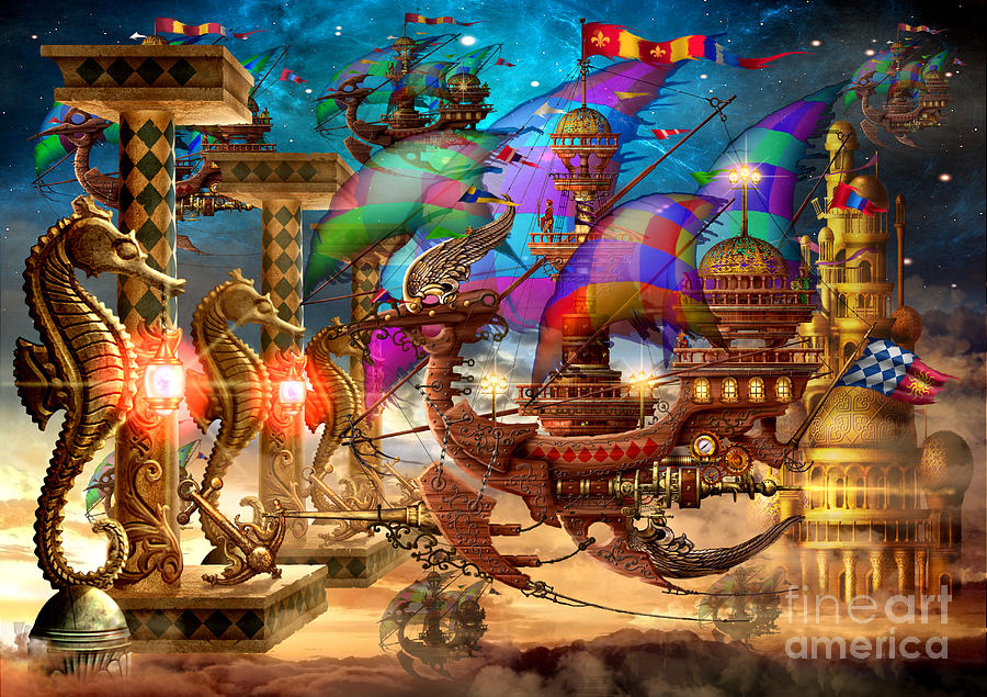 Fantasy Digital Art - The Fleet has Arrived by MGL Meiklejohn Graphics Licensing