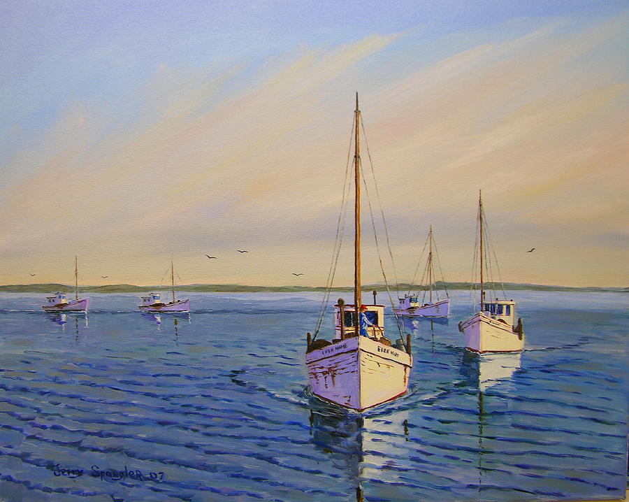 Boat Painting - The Fleet Returns by Jerry Spangler