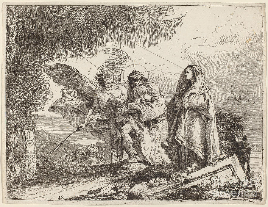 The Flight, Holy Family Walking With Angel Drawing by Giovanni Domenico ...