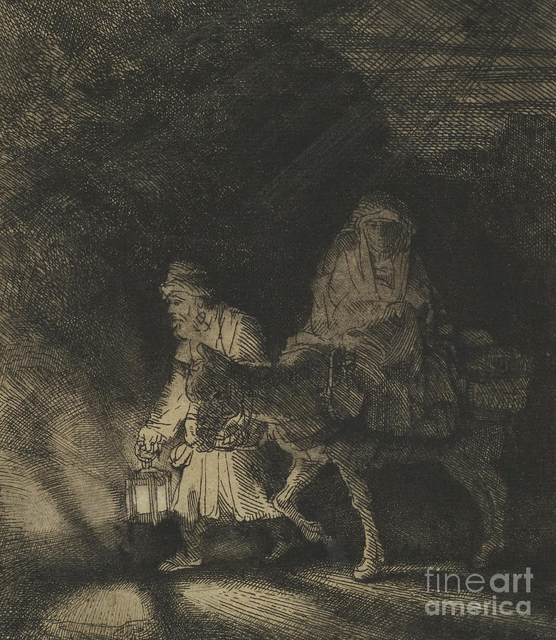 The Flight into Egypt, a Night Piece, 1651 Drawing by Rembrandt
