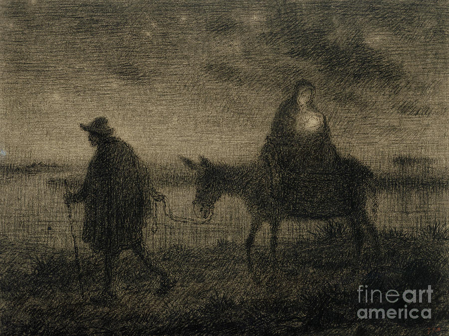 Madonna Drawing - The Flight Into Egypt by Jean Francois Millet