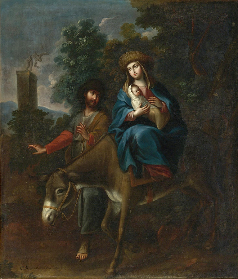 The Flight into Egypt Painting by Miguel Cabrera
