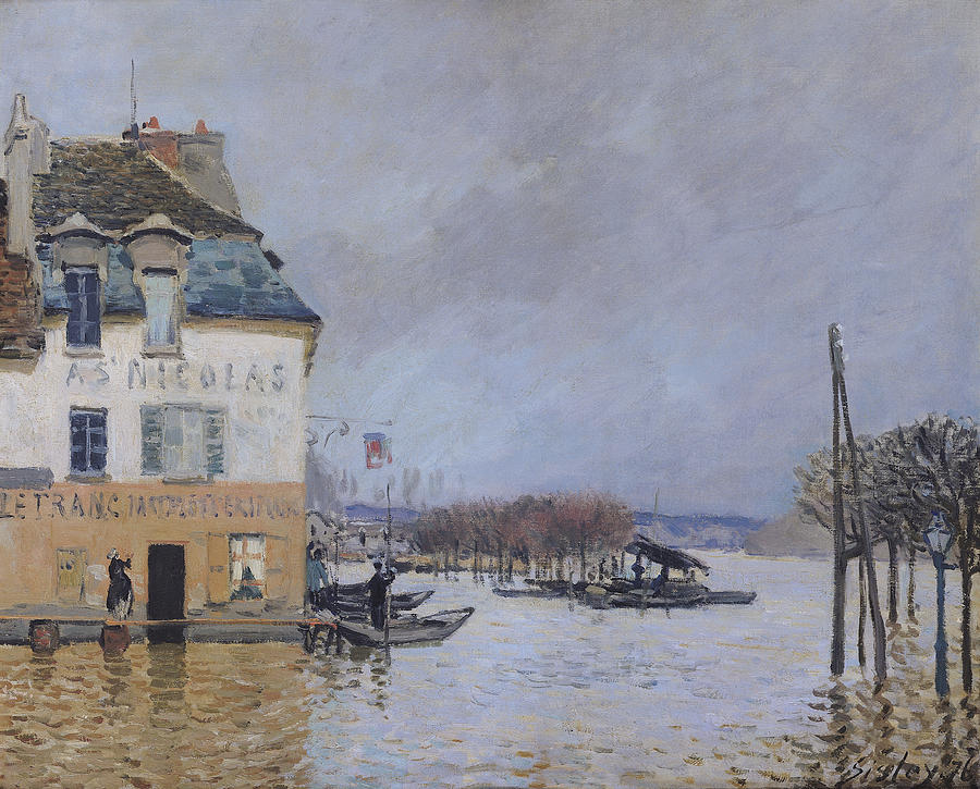 Boat Painting - The Flood at Port Marly by Alfred Sisley
