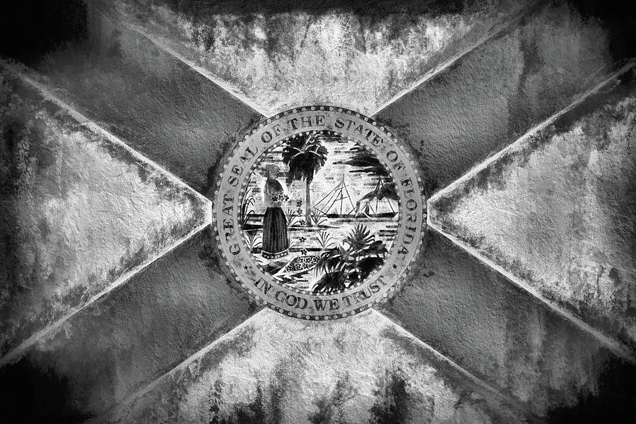 The Florida Flag in Black and White Digital Art by JC Findley